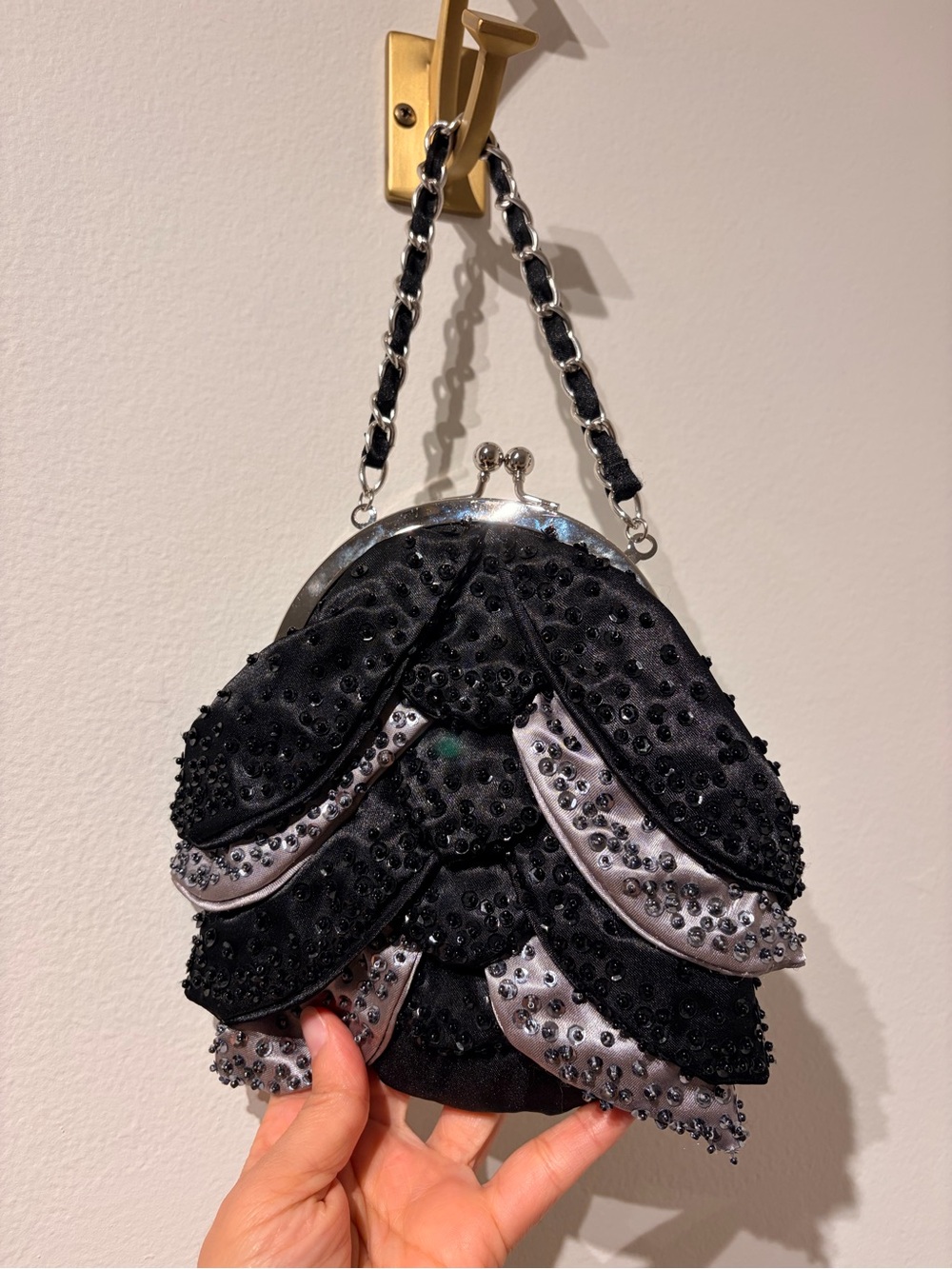 Ermo Beaded Black and Silver Evening Clutch Handbag